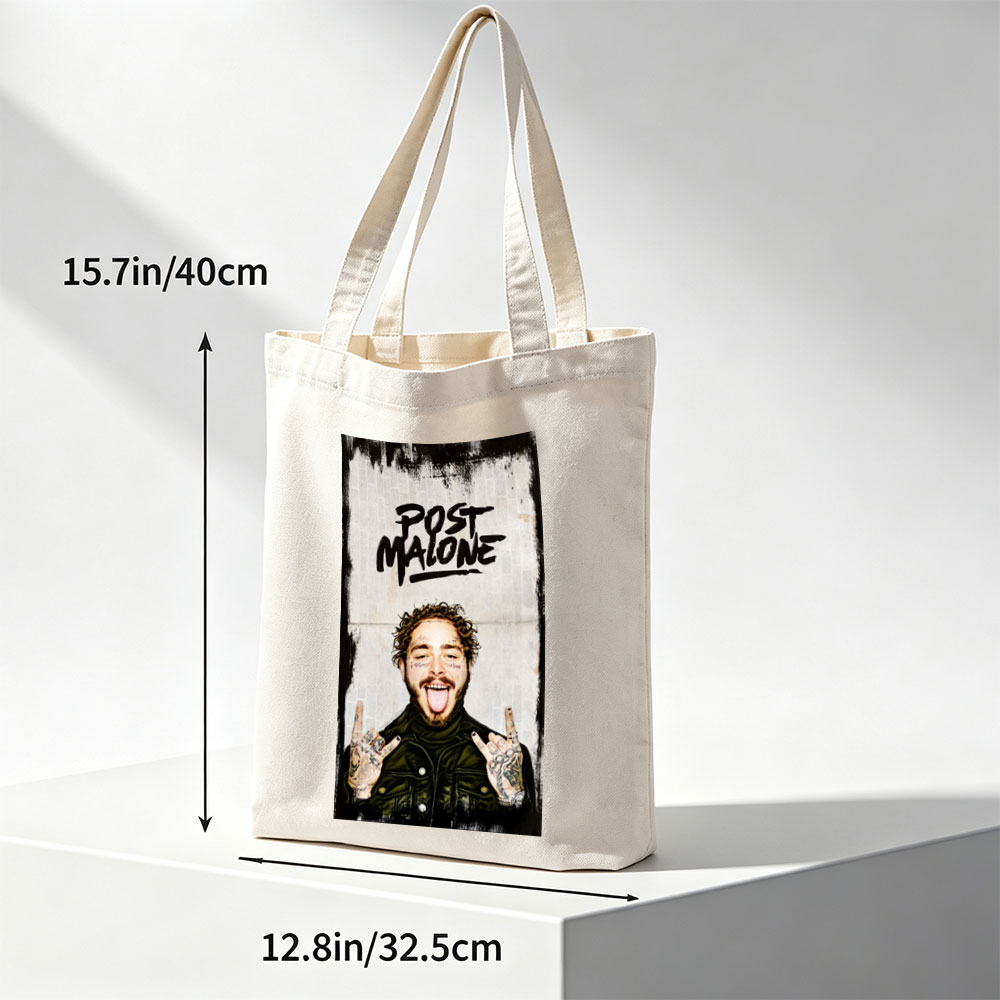 Post Malone Rocking the Peace Sign with Tongue Out in a Tattooed, Edgy Look - Canvas tote bags