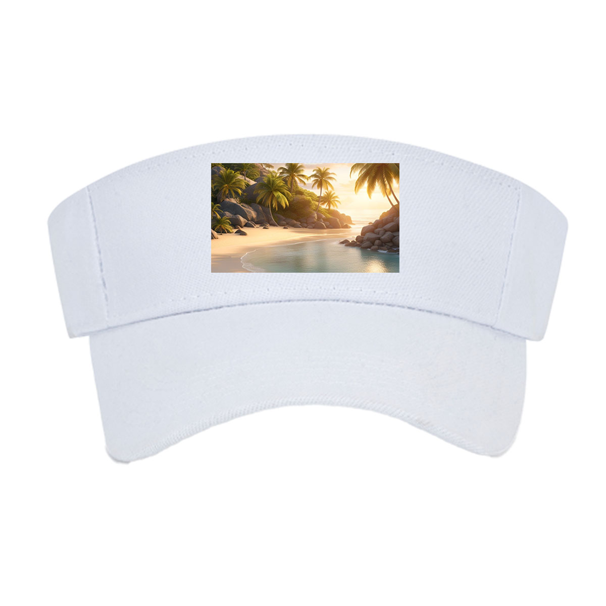 Serene Tropical Beach at Sunset with Palm Trees and Calm Waters -  Visor cap