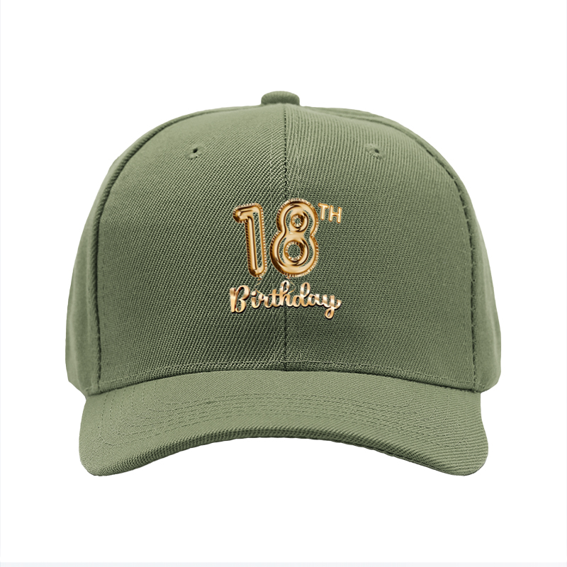 1pc New Baseball Cap with 18th Birthday Gold Balloon Print Unisex Adjustable Hat for Party Celebration Adults and Teens