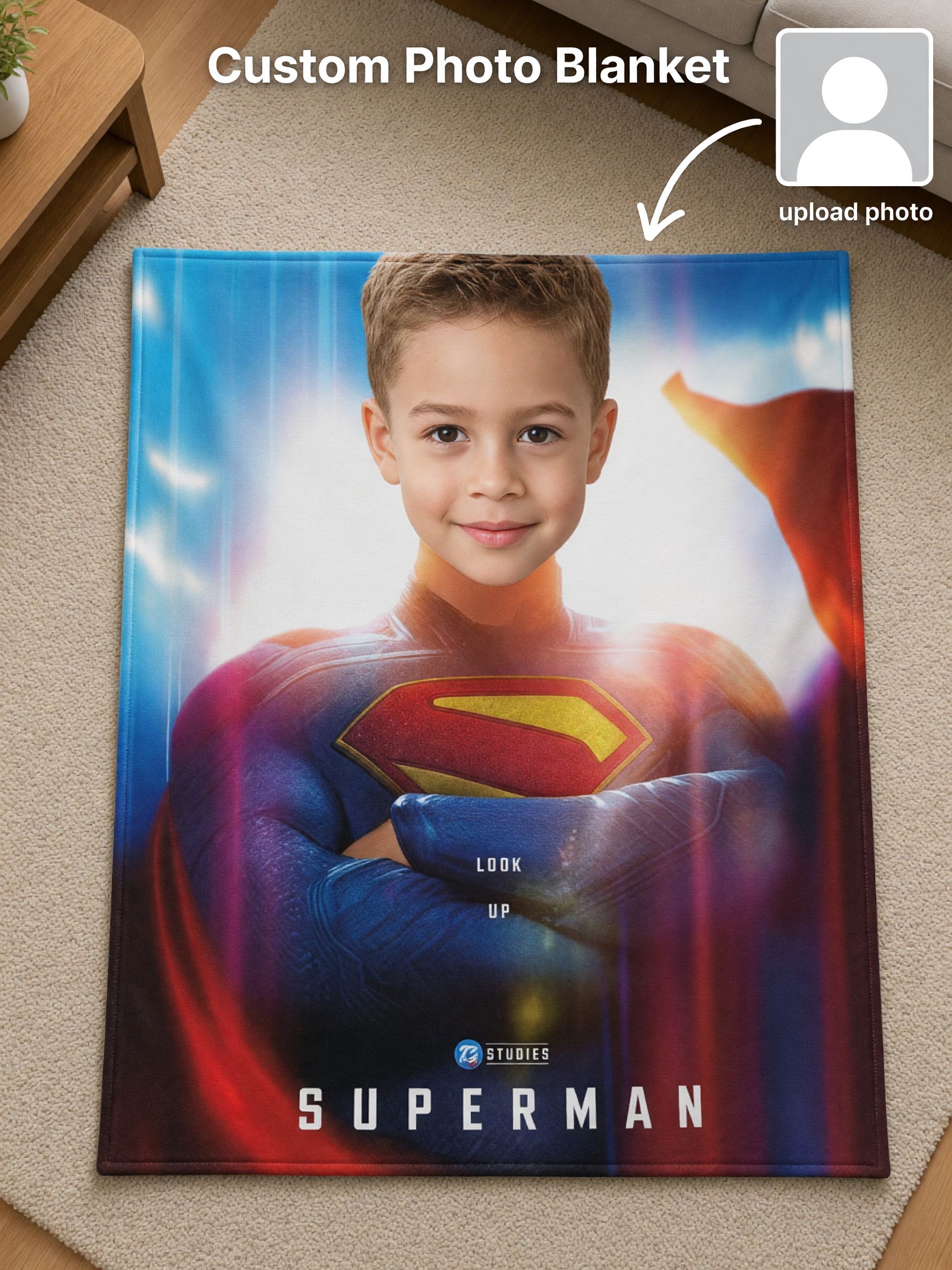 Personalized Custom Face Photo Flannel Fleece Blanket Ultra Soft Superhero Portrait Throw for Kids and Family