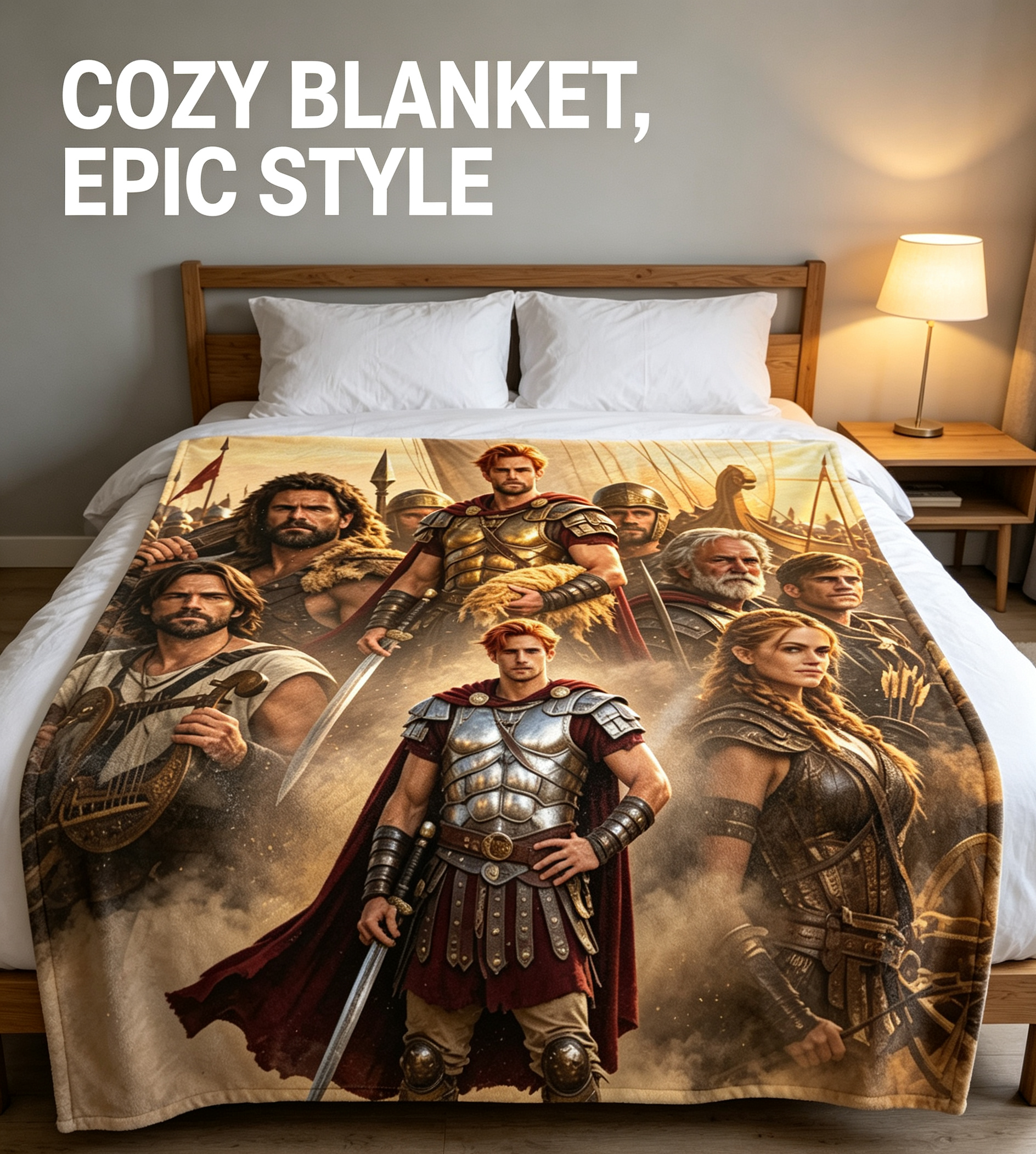 Custom Face Blanket Ancient Warrior Heroes Flannel Blanket Epic Battle Scene Gift for History Lovers and Mythology Enthusiasts