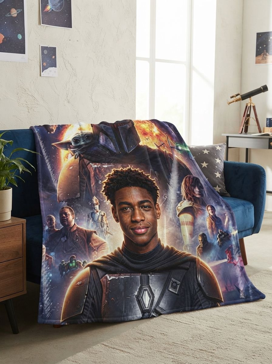 Custom Photo Face Blanket Personalized Sci-Fi Hero Flannel Fleece Throw Skin-Friendly Anti-Pilling Warm Bed Sofa Wrap