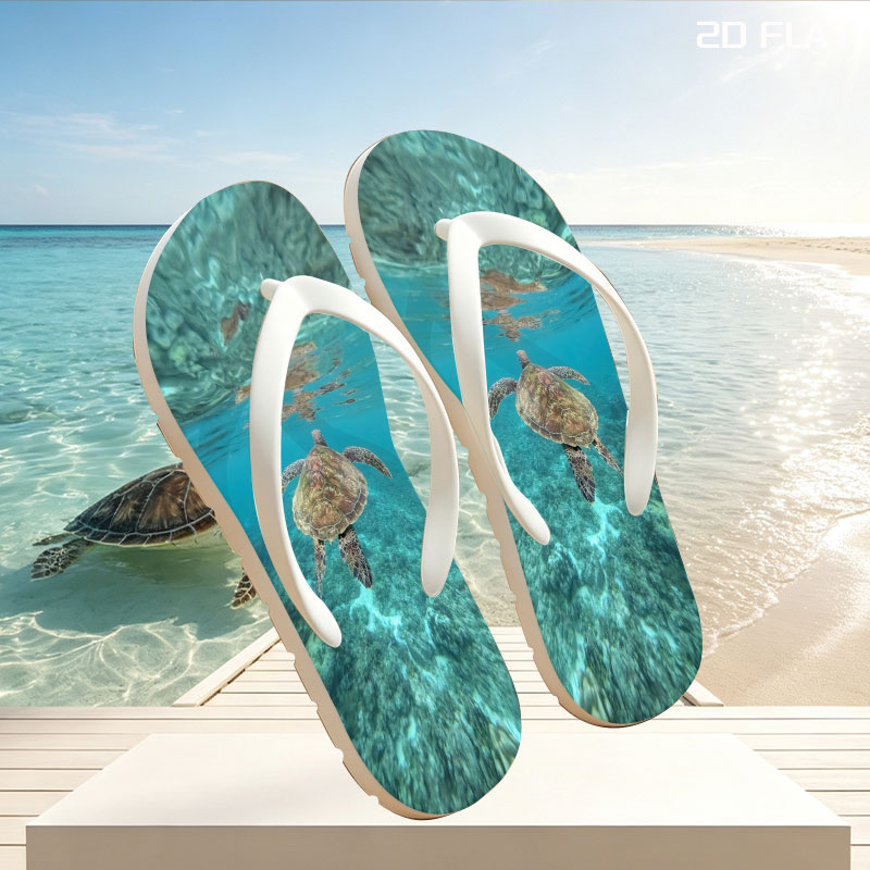 Sea Turtle Swimming in Clear Blue Waters -  flip-flops