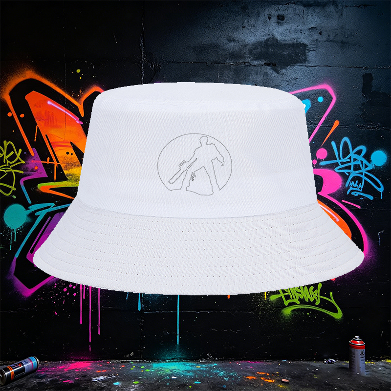 Unisex Bucket Hat with Chainsaw Silhouette Print - Classic Cotton Fisherman Hat for Outdoor Activities, Camping, Hiking, and Casual Wear - Perfect for Adults Who Love Adventure and Street Style