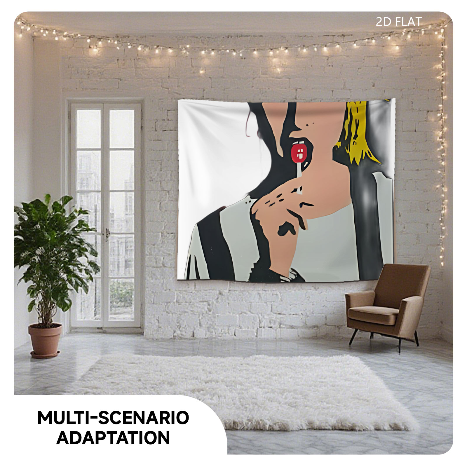 Pop Art Portrait of a Woman with Red Lollipop - Tapestry