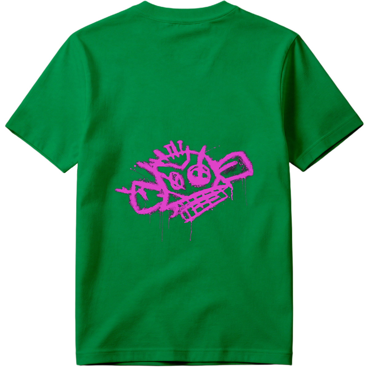 Graffiti-style pink skull with crown and crossbones on black background - Tee