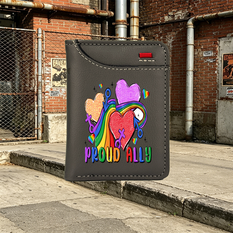 Unisex Vertical Wallet with Pride Rainbow Hearts and 