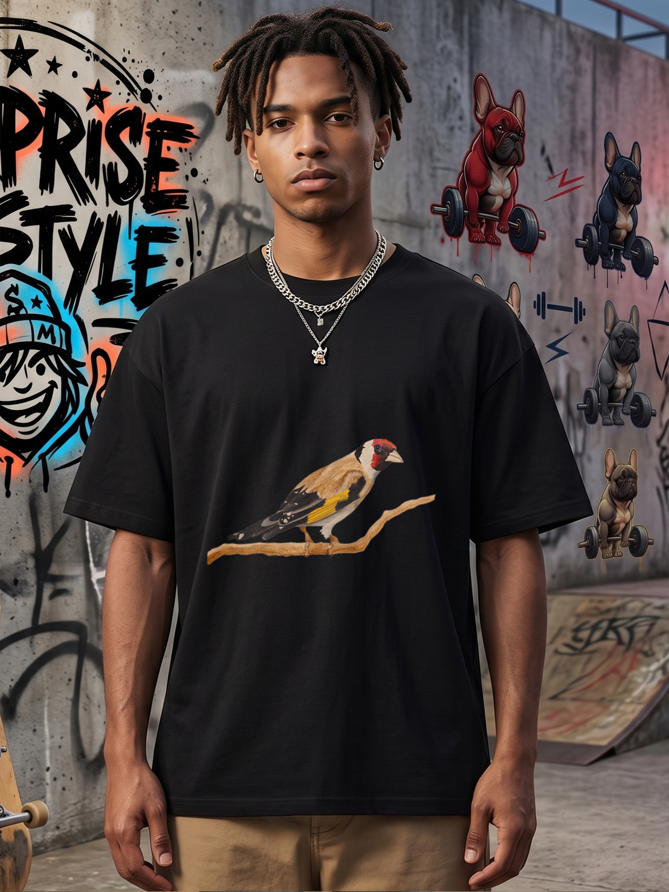 Men's Printed T-Shirt with European Goldfinch Bird Design, Casual Round Neck Lightweight Breathable Summer Short Sleeve Tee for Nature Lovers and Outdoor Enthusiasts