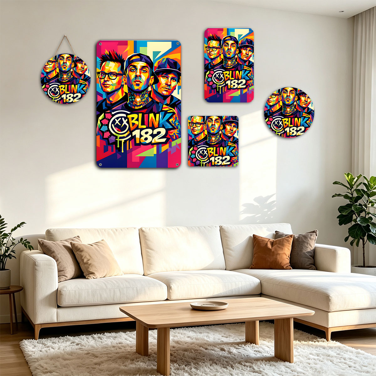 Blink-182 Band Members in Vibrant Pop Art Style - painting