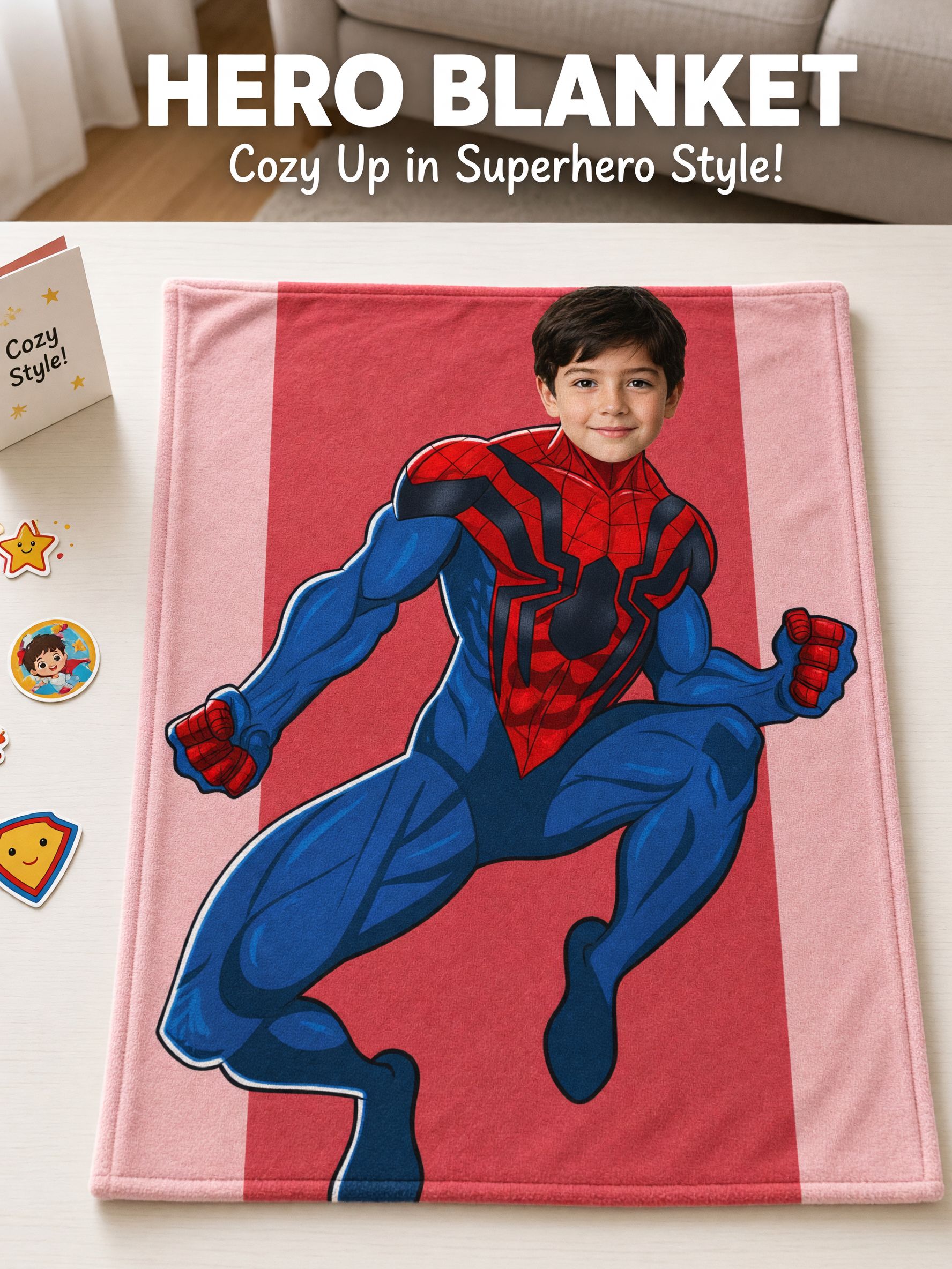 Personalized Photo Superhero Face Flannel Blanket Custom Fleece Throw for Kids and Adults Ideal Cozy Bedding Gift