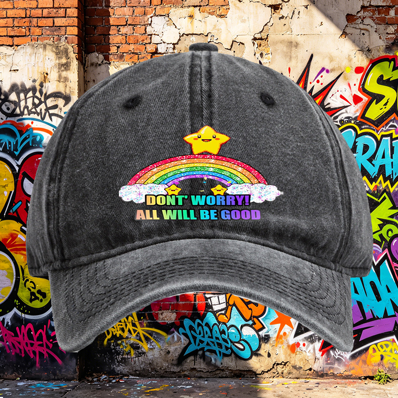 Unisex Classic Washed Cap with Rainbow Star Print 