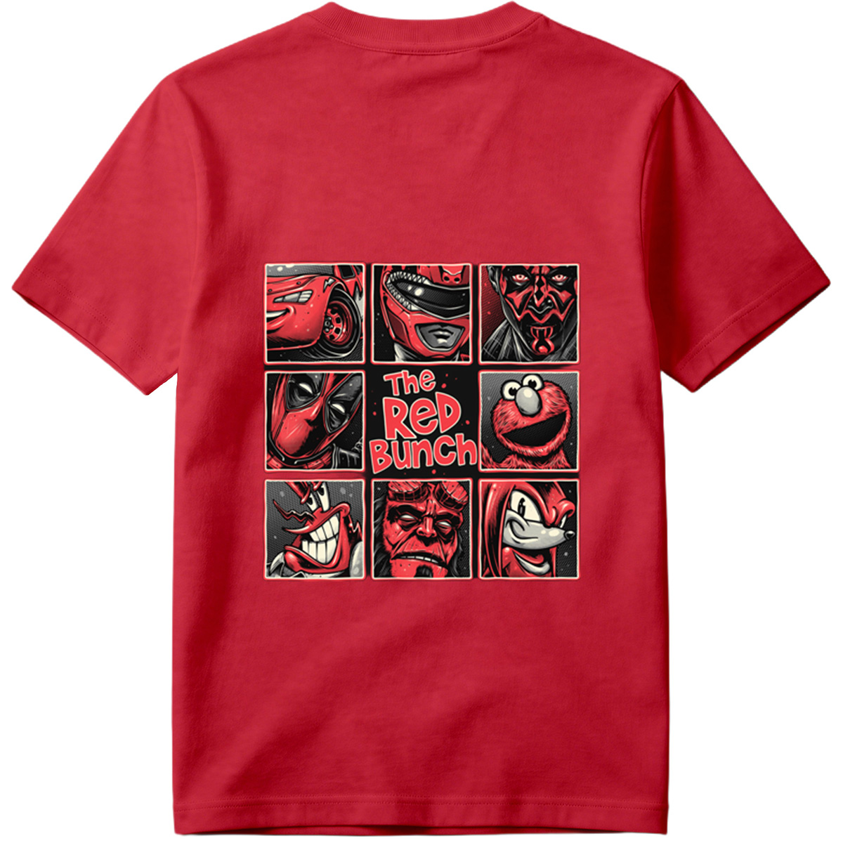 The Red Bunch: Lightning McQueen, Darth Maul, Deadpool, Elmo, Dr. Seuss's The Grinch, Hellboy, and Knuckles - Tee