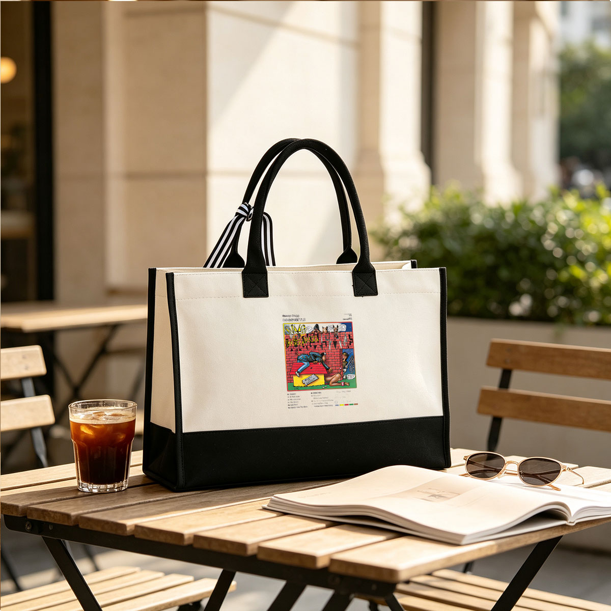 Snoop Dogg - Doggystyle Album Cover Featuring Cartoon Characters and Tracklist - Canvas patchwork gift tote bag