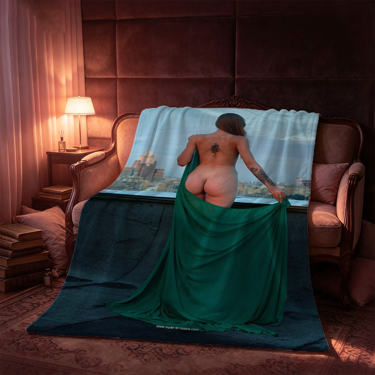 Redhead in Chef Hat Pulling Down Thong in Kitchen - Blanket