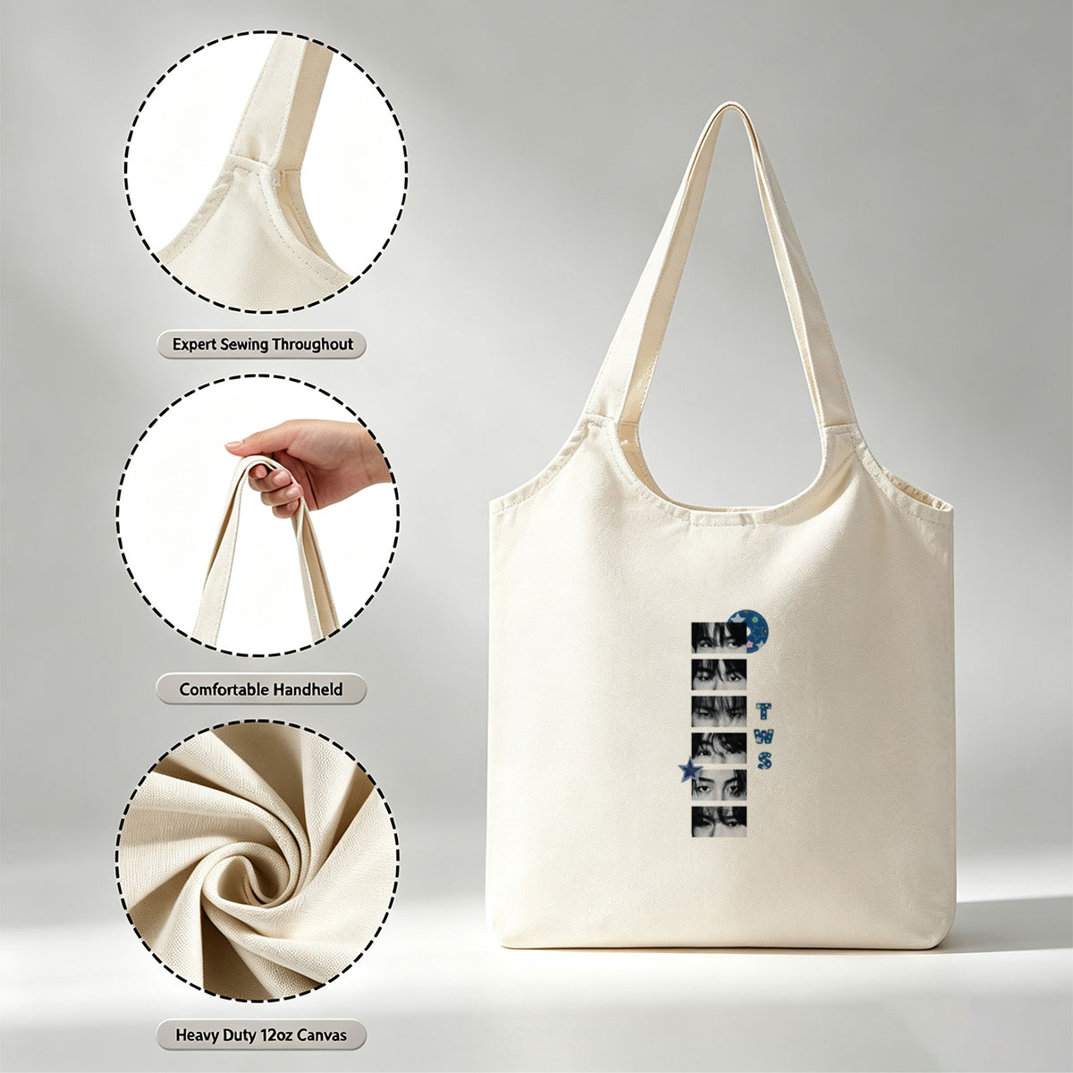 TWS Eyes Close-Up Collage with Star and CD Design - Canvas shoulder bags/