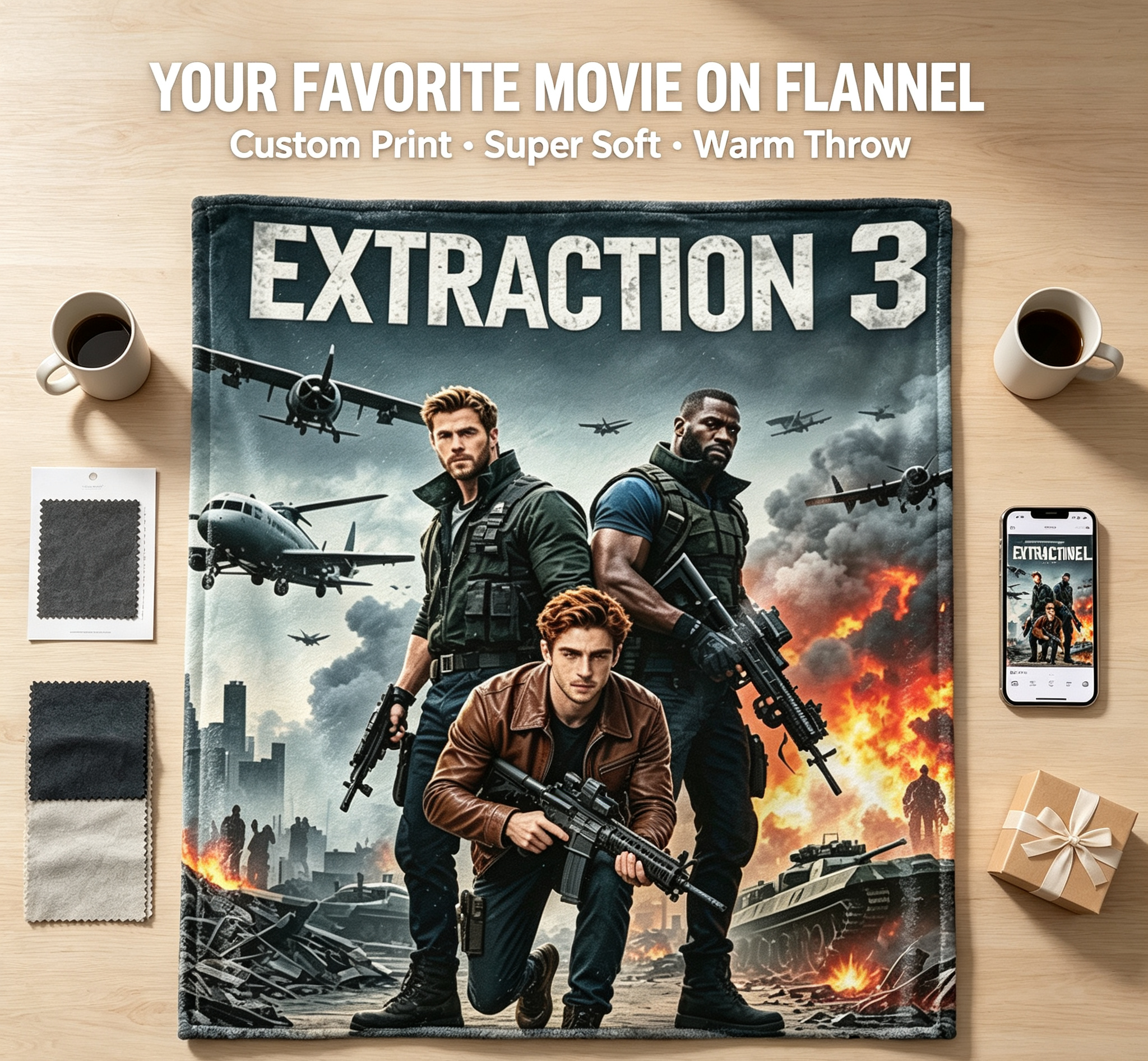 Custom Face Blanket Extraction 3 Movie Poster Flannel Blanket Perfect for Movie Fans and Action Enthusiasts Ideal as a Gift or Giveaway