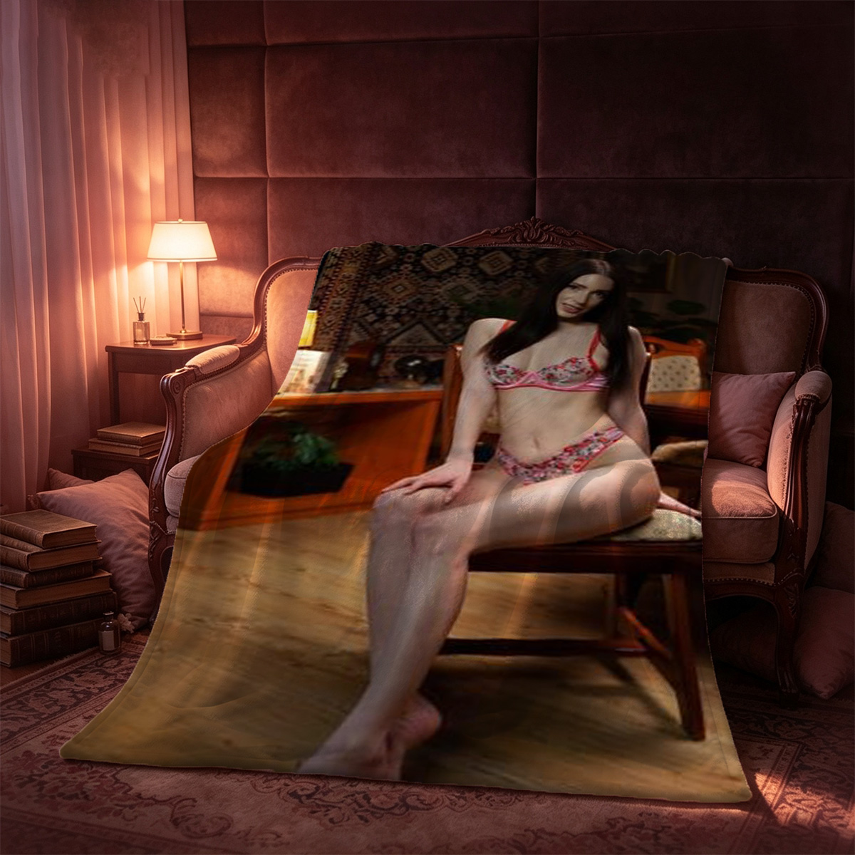 Nude Emma Stone on all fours in forest moss by the river - Blanket