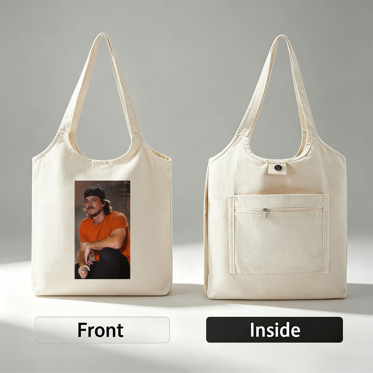 Morgan Wallen Live Performance Holding Microphone on Stage - Canvas shoulder bags/