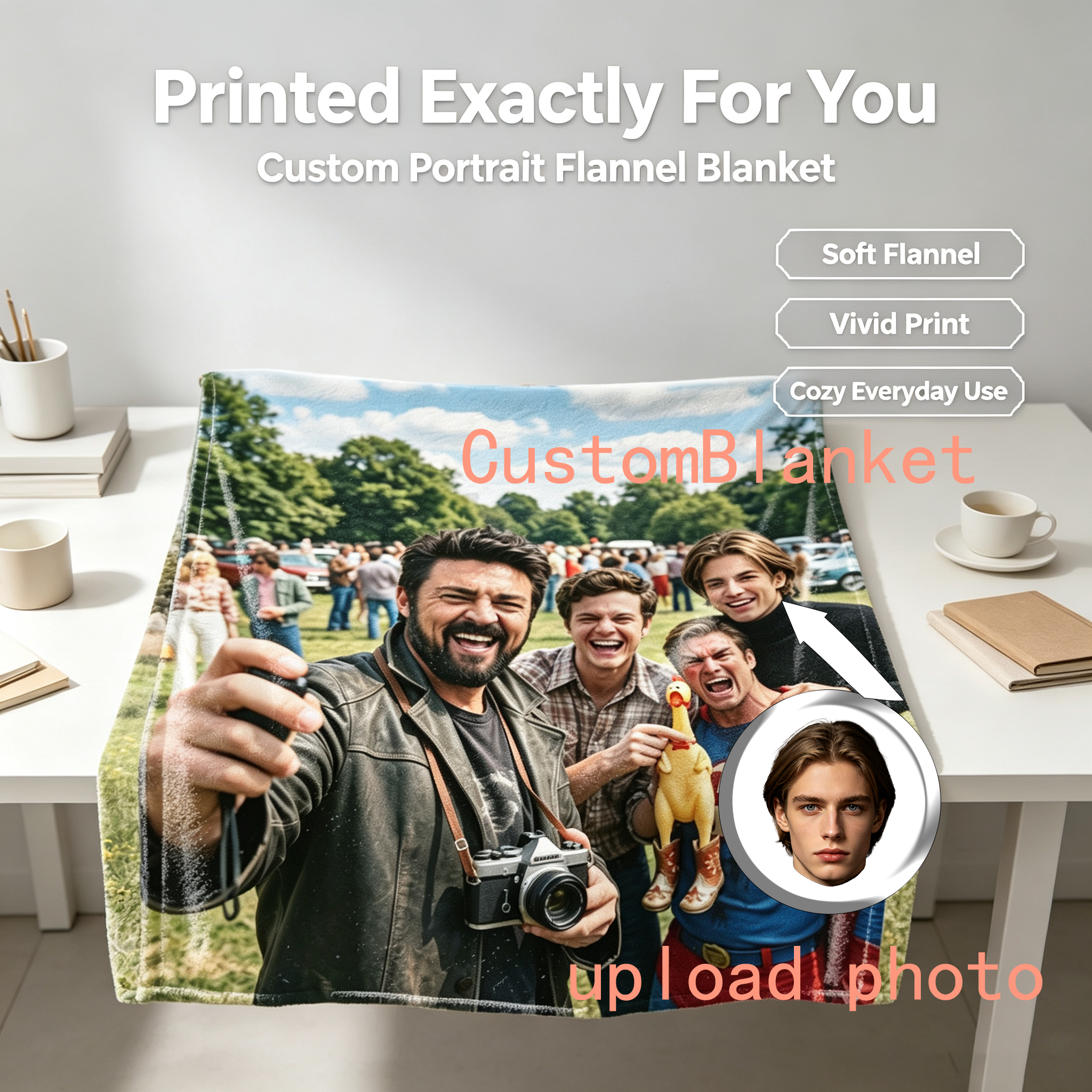 Custom Face Blanket Featuring Iconic Characters in Park Scene Flannel Blanket Perfect for Cozy Nights and Fun Gifts