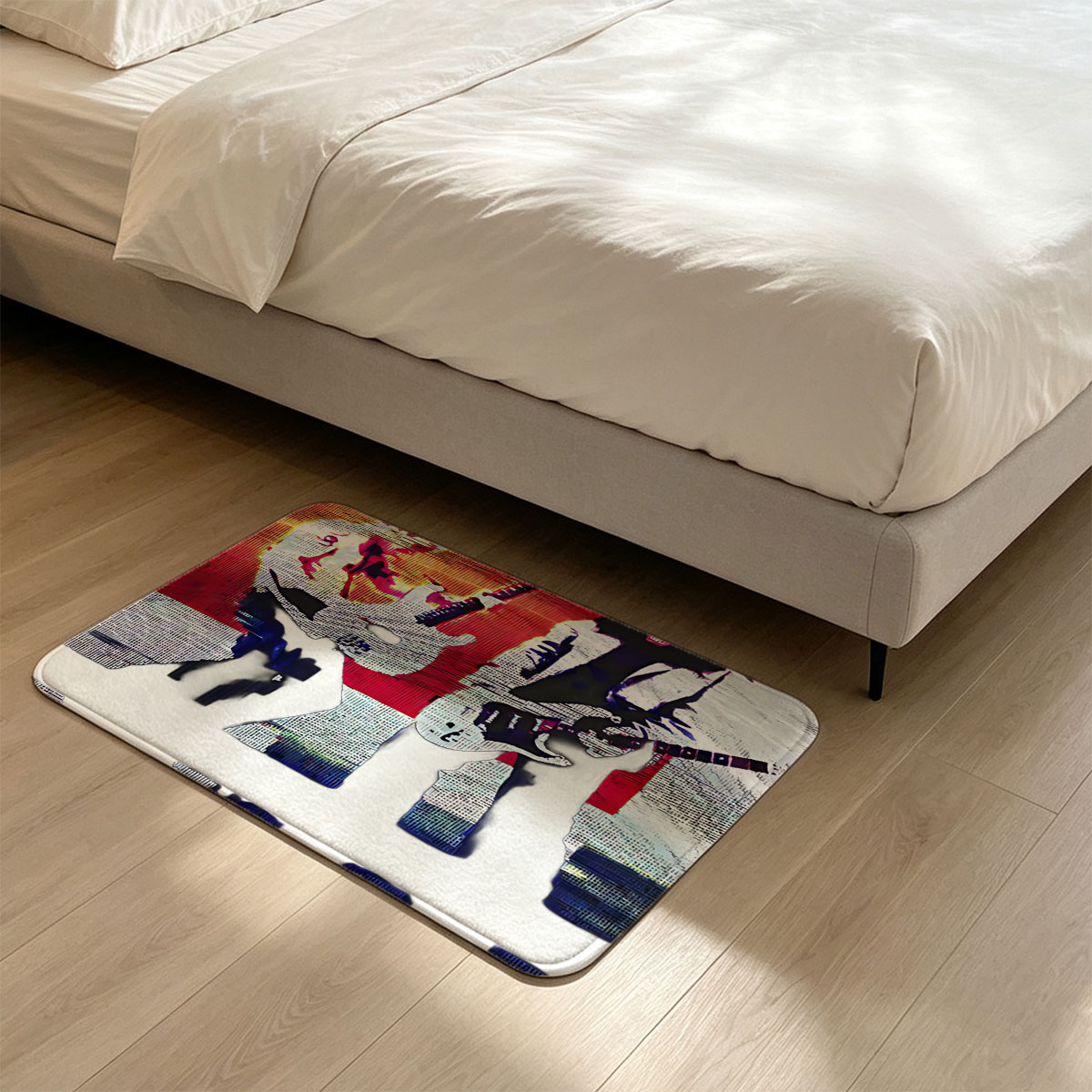 KISS Band Members Performing on Stage with Electric Guitars - Flannel floor mat