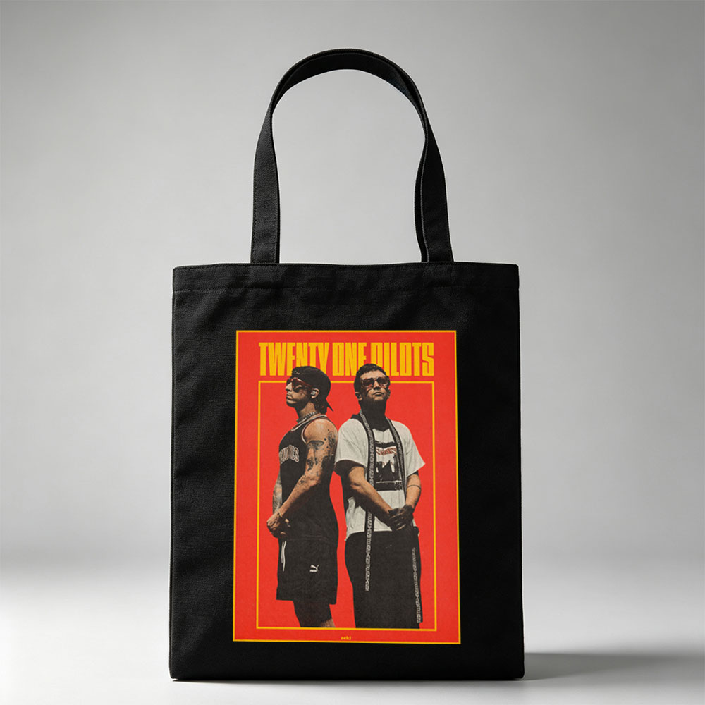 Twenty One Pilots Standing Back to Back in Bold Red Poster Art - Canvas tote bags