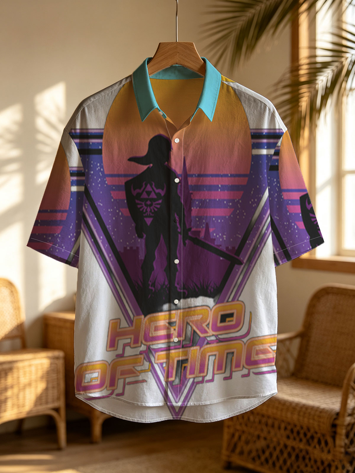 Hero of Time: Link Silhouette in Retro Sunset Scene -  Shirt