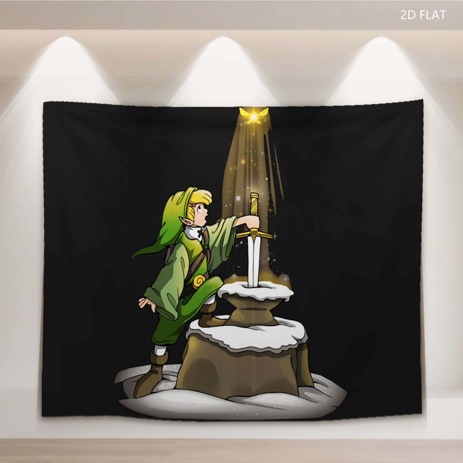 Link Pulls Master Sword from Stone in Snowy Scene - Tapestry