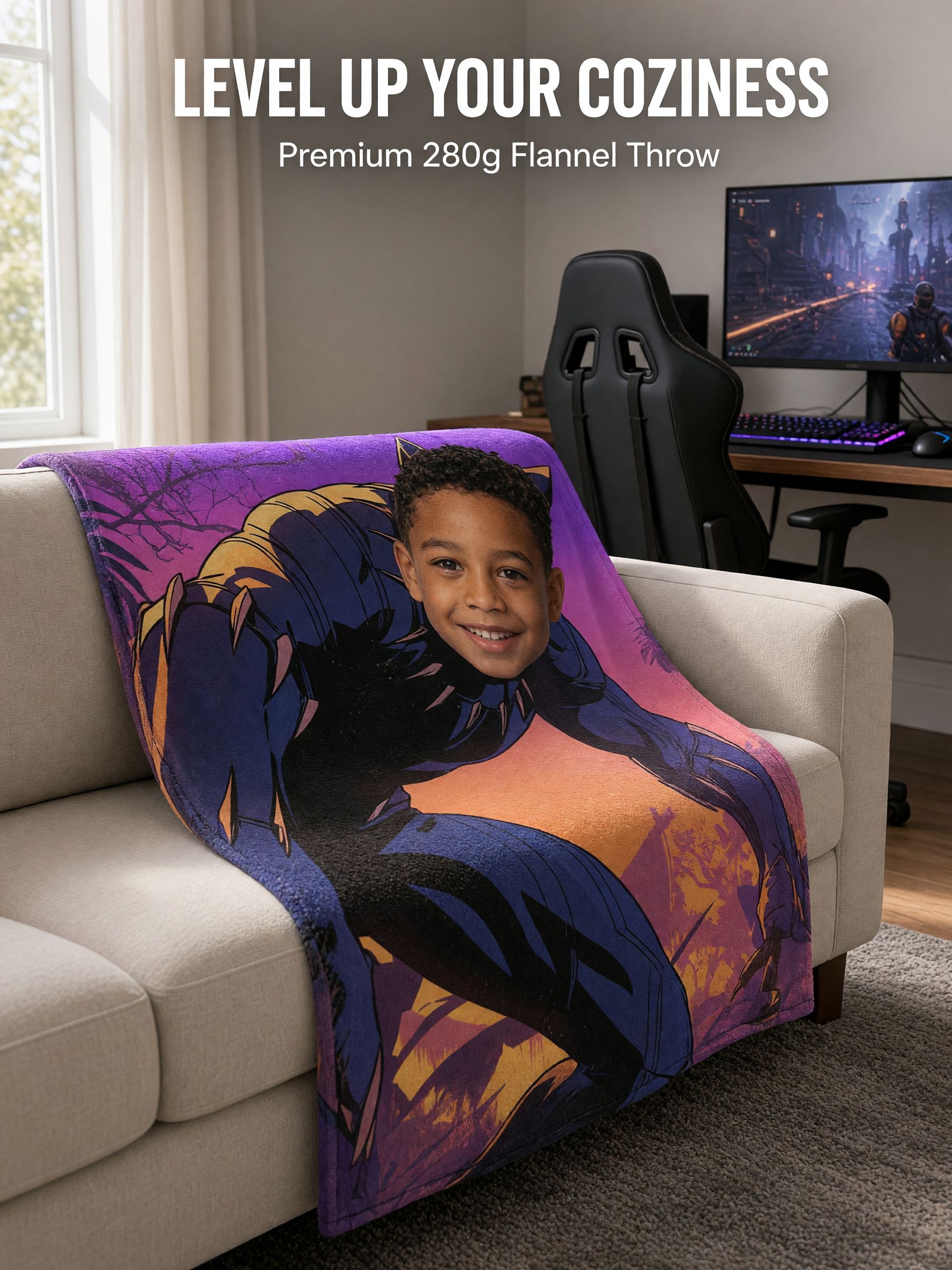 Custom Photo Superhero Flannel Fleece Blanket Ultra Soft Personalized Face Throw Bed Sofa Ideal Cozy Gift