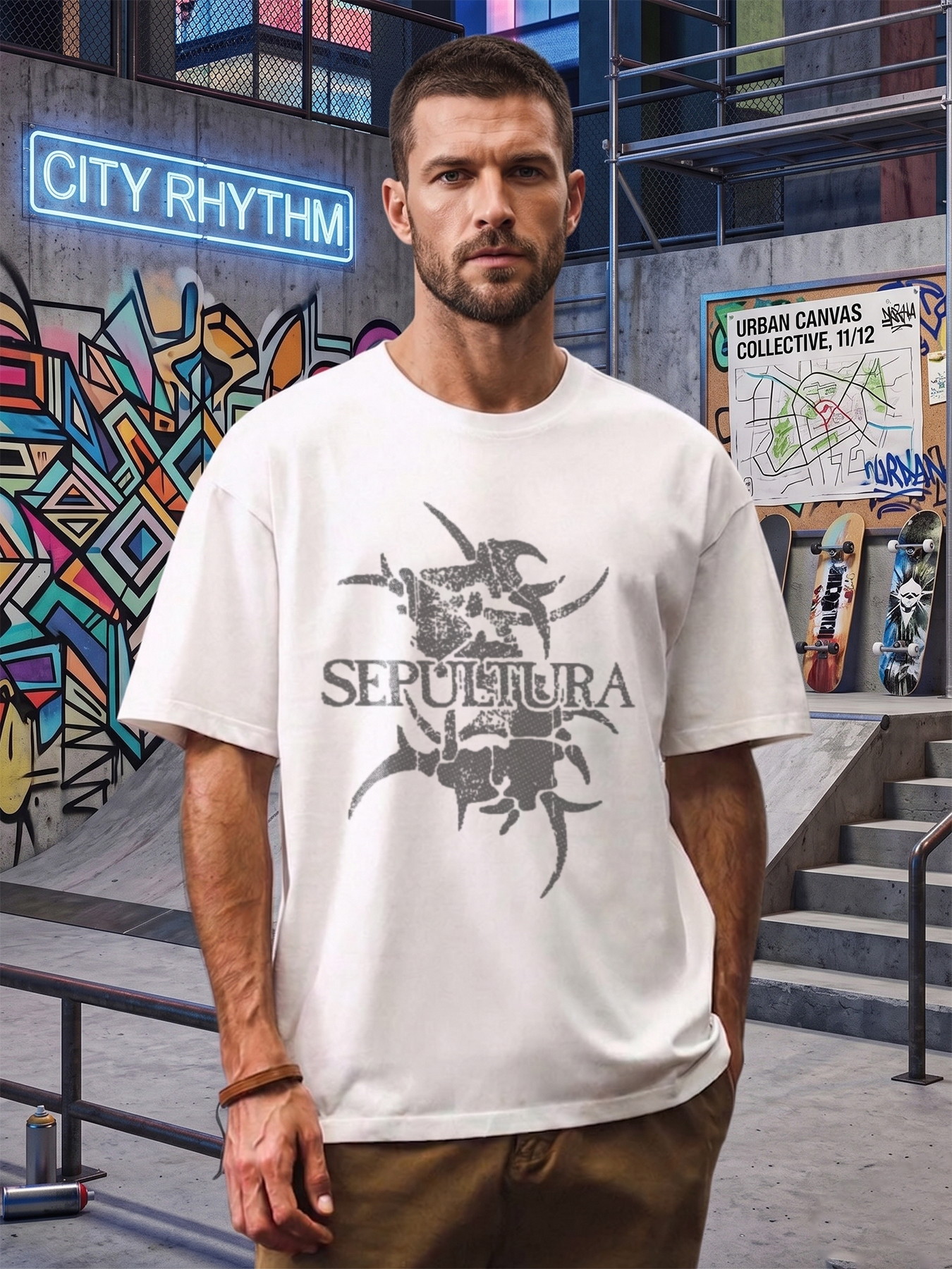 Men's Printed T-Shirt Sepultura Band Logo Graphic Design Casual Round Neck Summer Lightweight Breathable Short Sleeve T-Shirt for Music Fans and Metal Rock Enthusiasts
