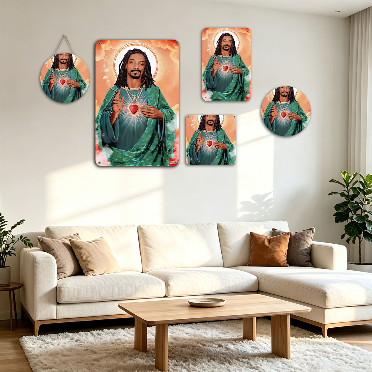 Snoop Dogg as Sacred Heart Saint, Holding Cigarette with Divine Halo and Radiant Heart - painting