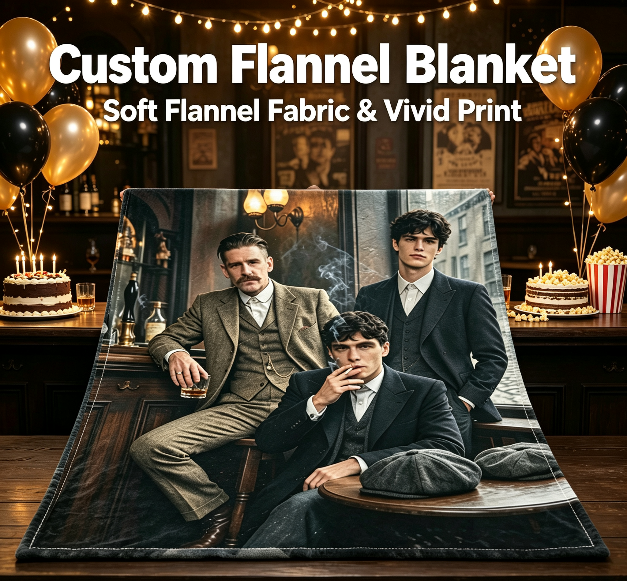 Custom Face Blanket Featuring Vintage Gentlemen in Classic Suit Style Flannel Blanket for Cozy Living Room or Bedroom Use Perfect Gift for Men or Father's Day Giveaway