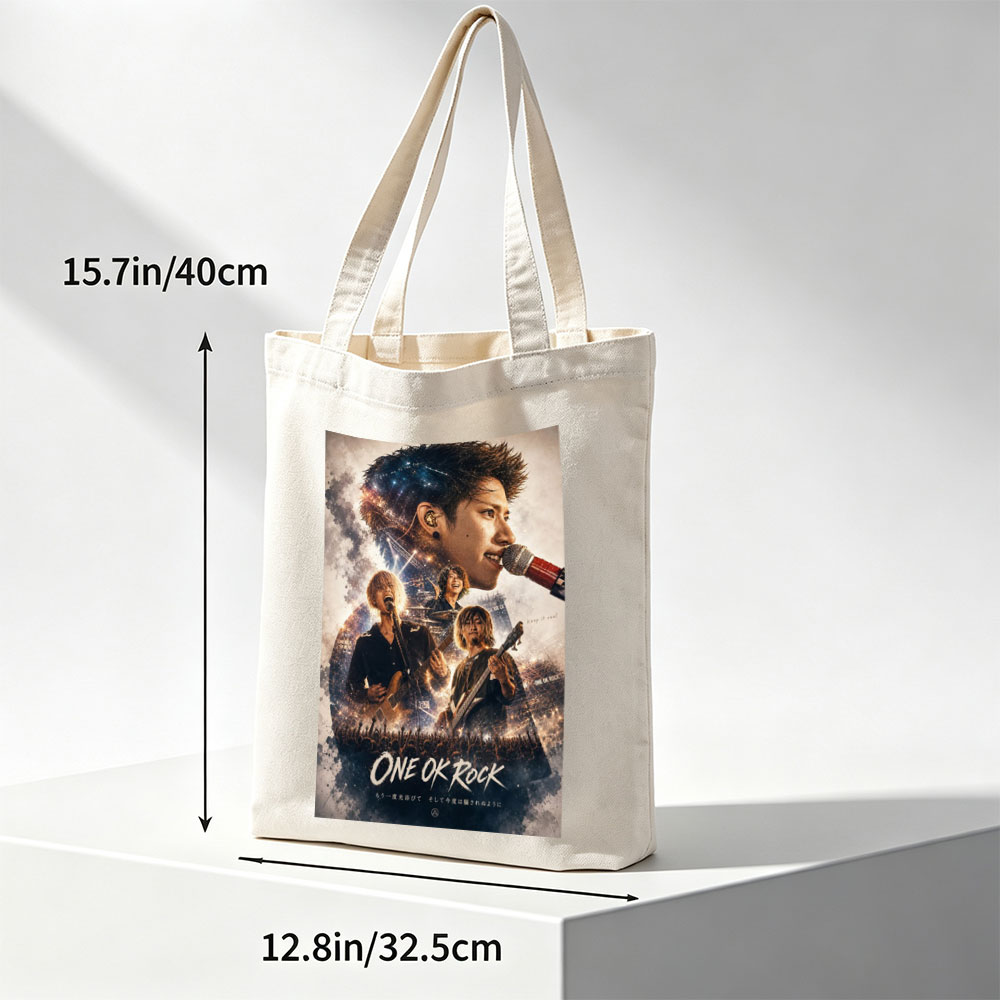 ONE OK ROCK Live Concert Performance with Band Members on Stage and Crowd in the Background - Canvas tote bags