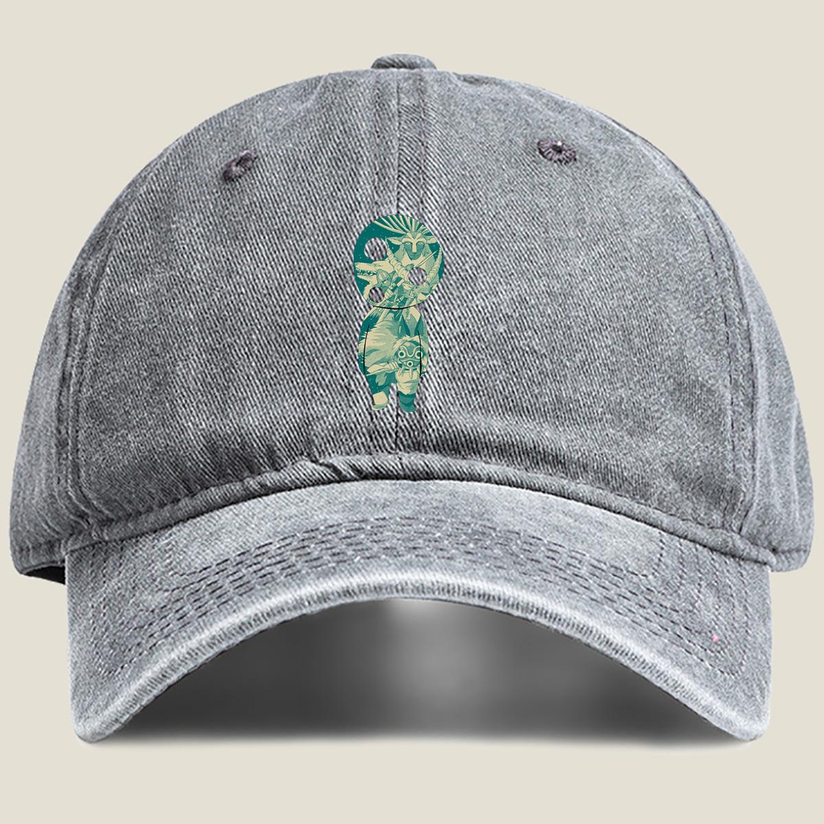 Princess Mononoke: San and Moro in a KAWS Style Artwork - Washed Denim - Baseball Cap