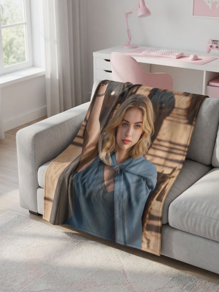 Personalized Photo Blanket Custom Face Portrait Flannel Fleece Throw for Couch Bed, Cozy Keepsake Memory Gift