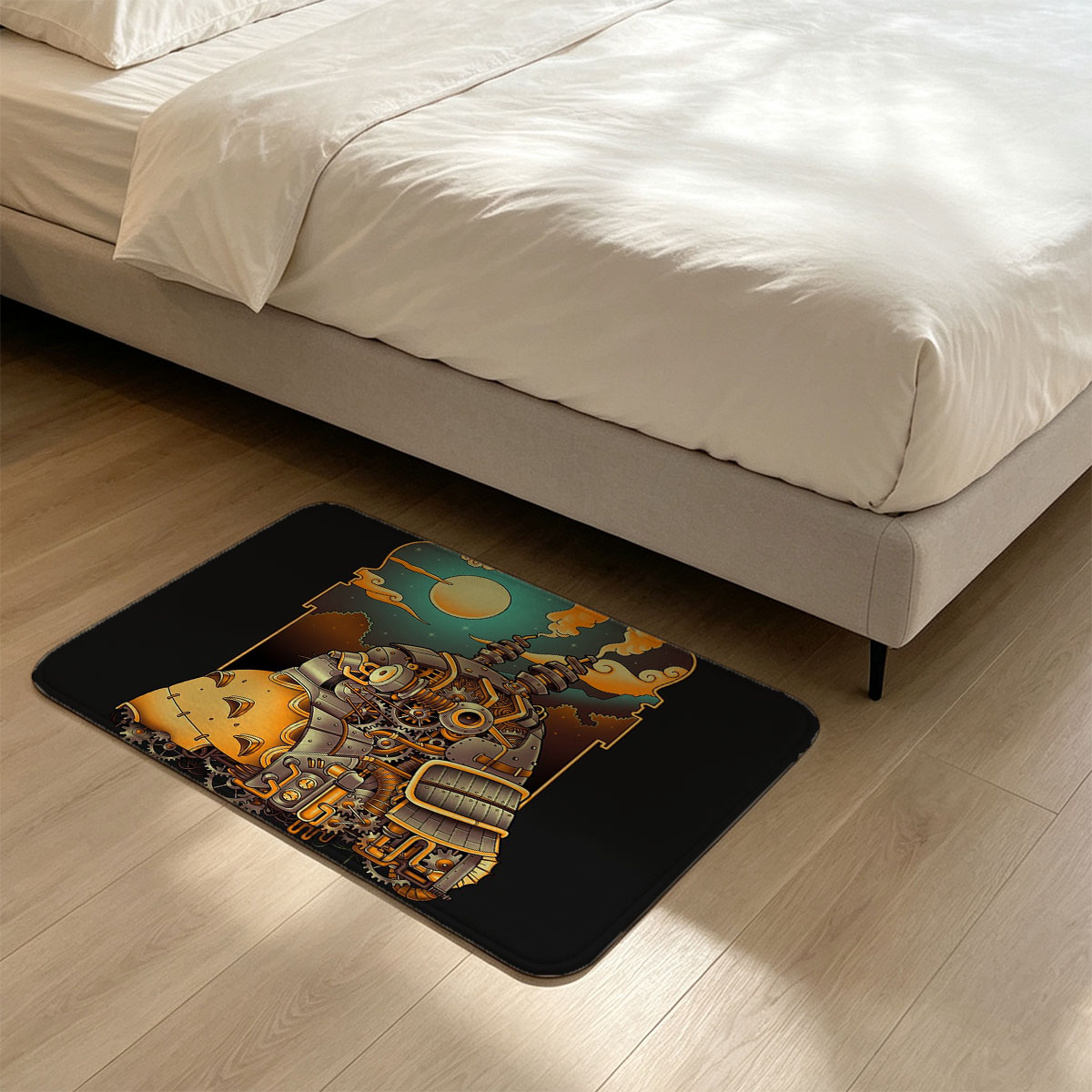 Steampunk Samurai Robot Under Moonlit Sky - Flannel floor mat