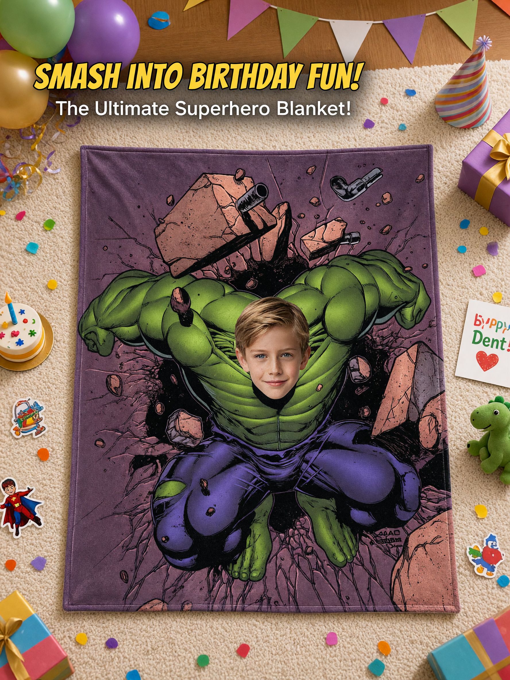 Personalized Photo Face Superhero Flannel Blanket, Ultra Soft Anti-Pilling Fleece Throw, Custom Keepsake Gift for Kids