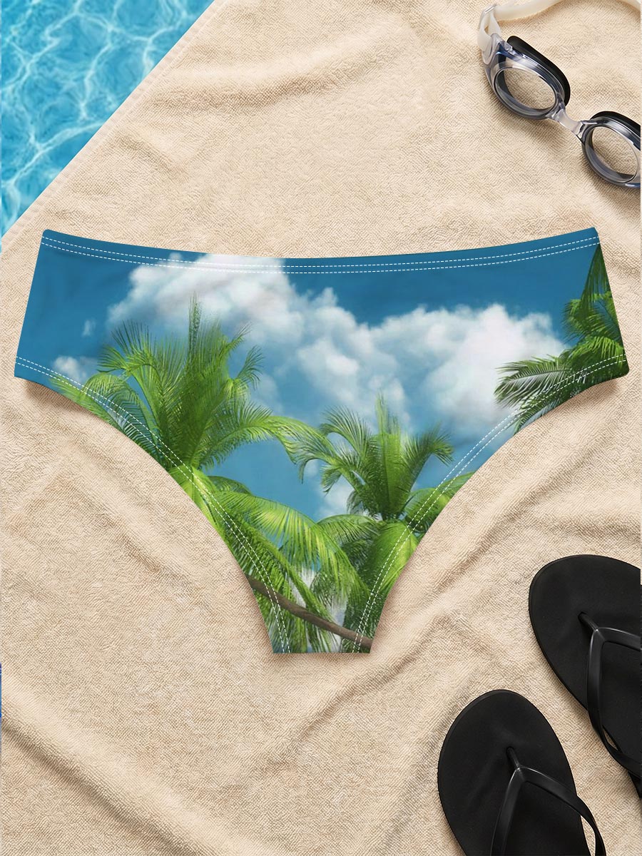 Tropical Beach with Palm Trees and Clear Blue Sky -  Men's swim trunks