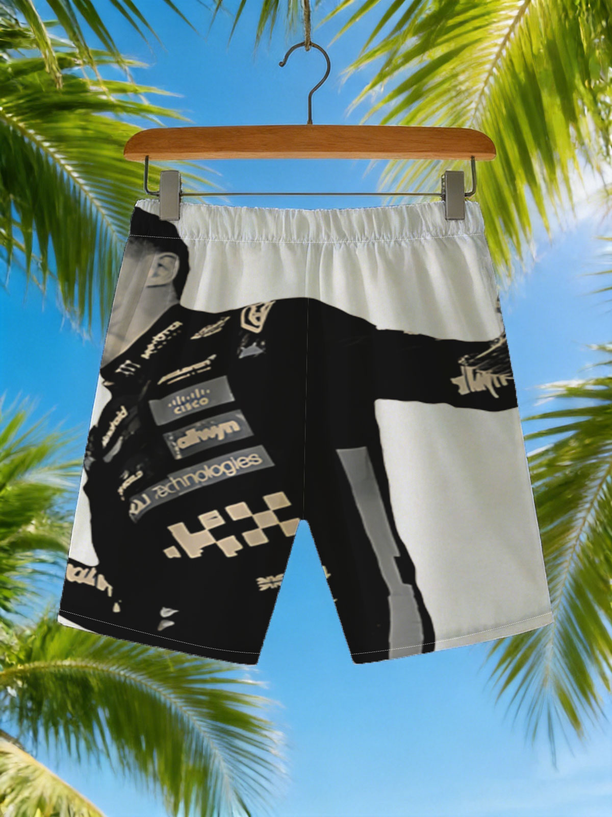 F1 Driver Celebrates Victory in Racing Suit -  Beach shorts