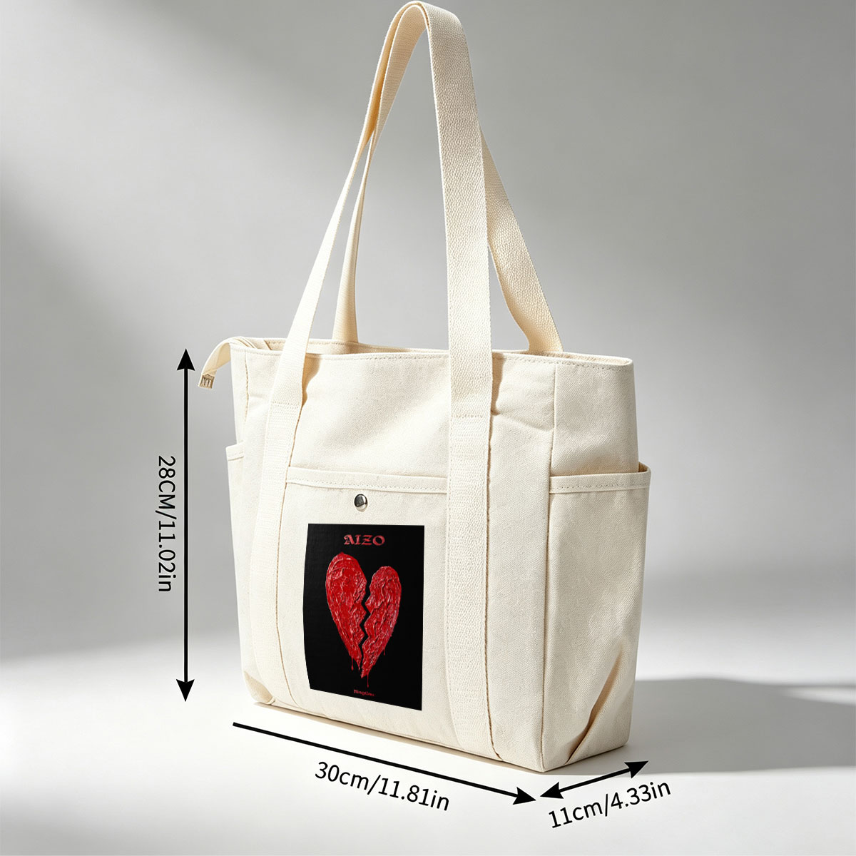 Binggnu Heartbreak Scene with Broken Red Heart on Black Background - Multi-pocket bags