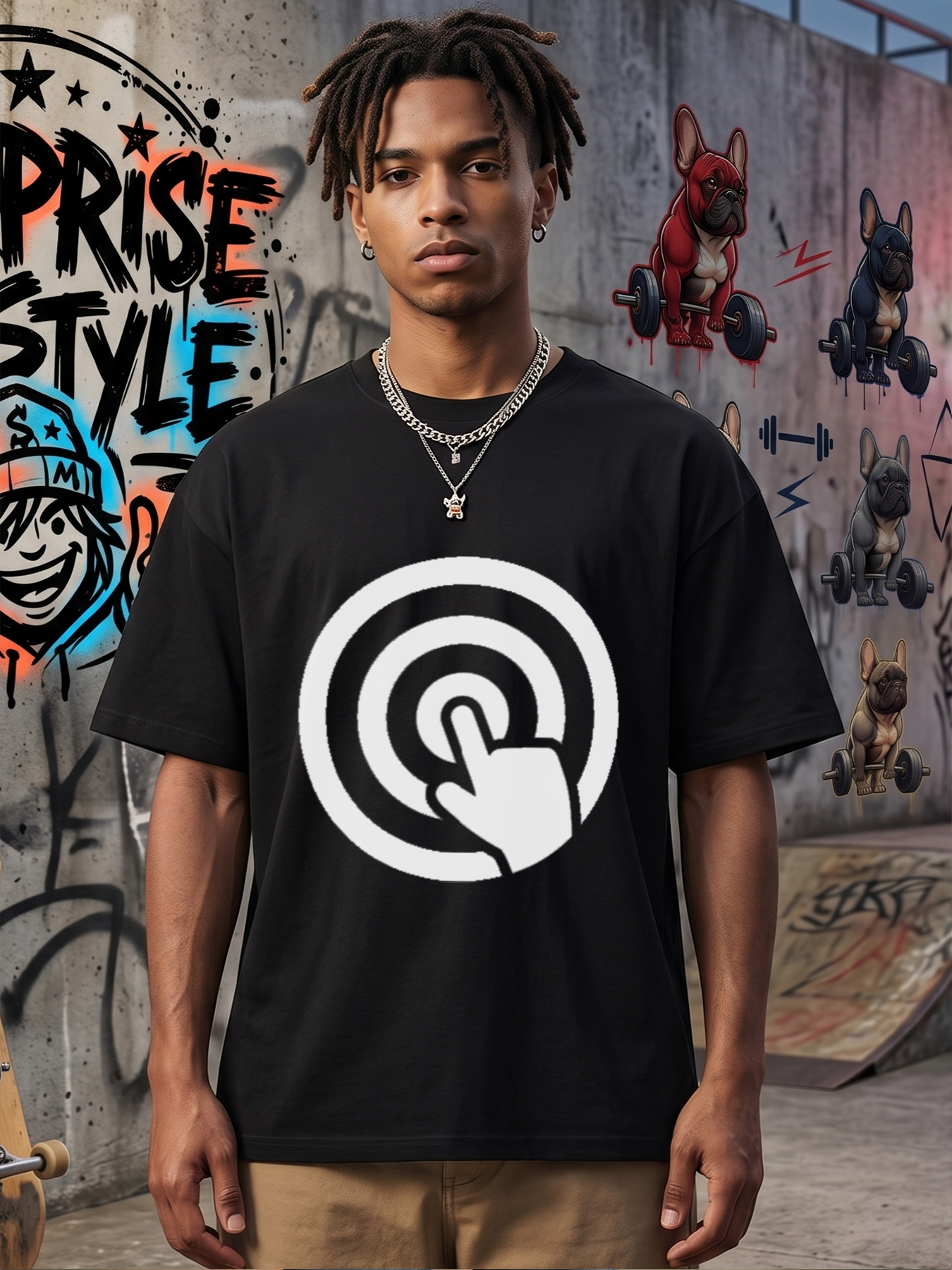 Men's Printed T-Shirt with Target and Finger Icon Design Casual Round Neck Summer Lightweight Breathable Short Sleeve T-Shirt for Outdoor Activities, Workouts, Daily Wear - Perfect for Adults Seeking Comfort and Style