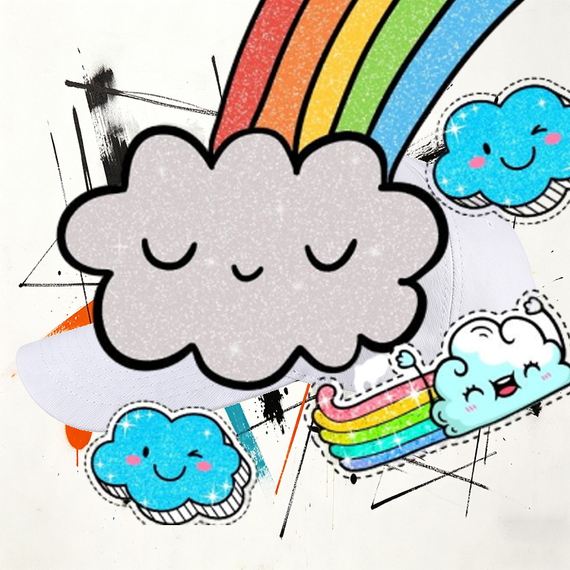 Unisex Classic Baseball Cap with Rainbow Clouds and Sparkle Sun Print - Perfect for Outdoor Activities, Casual Wear, and Daily Use - Ideal for Teens and Young Adults Seeking Fun and Colorful Fashion Accessory