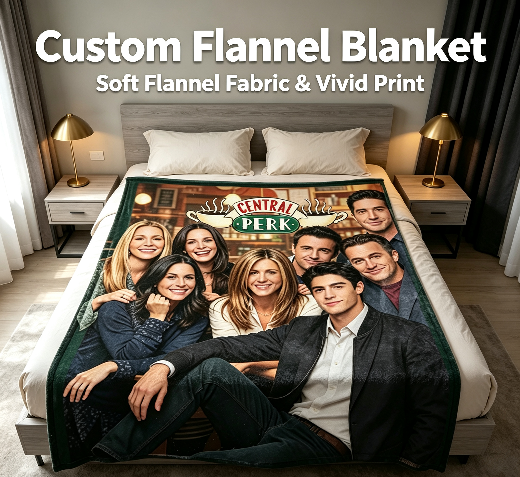Custom Face Blanket Friends TV Show Central Perk Flannel Blanket Cozy Living Room Gift for Fans and Collectors