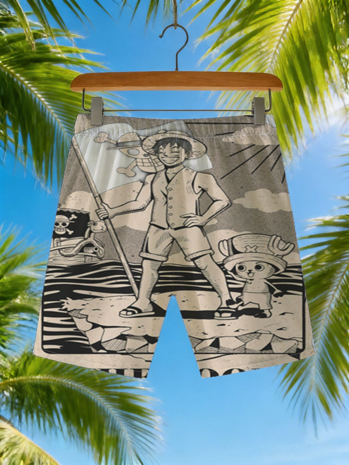 One Piece: Luffy and Chopper as The Fool Tarot Card -  Beach shorts