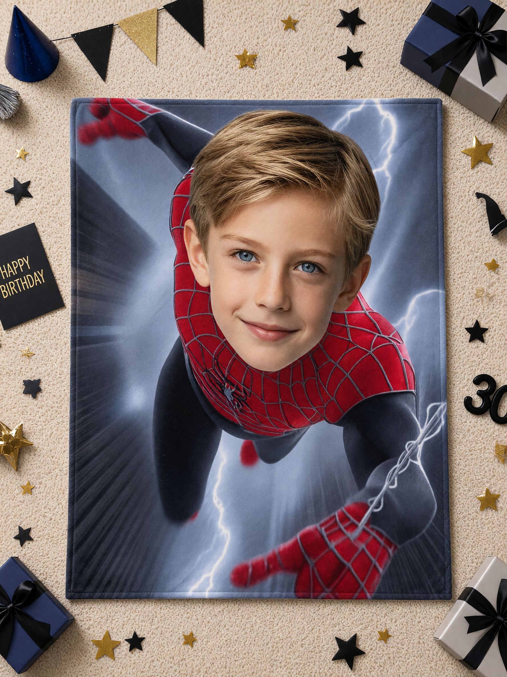 Custom Face Superhero Flannel Blanket, Personalized Photo Soft Plush Fleece Throw, Ideal Cozy Gift for Kids and Teens