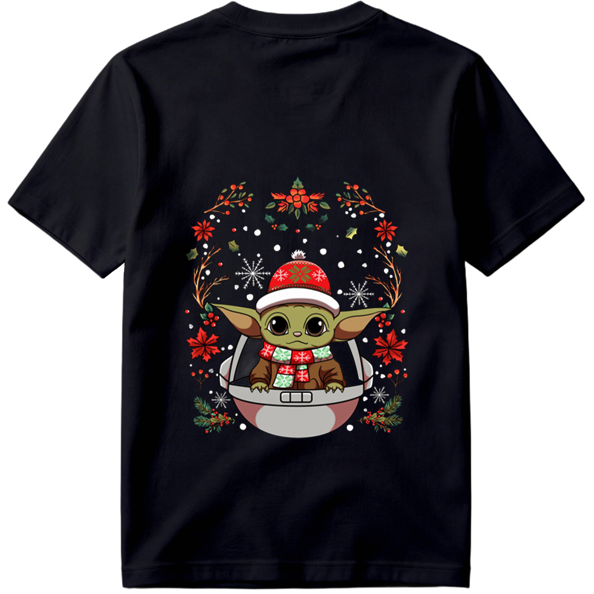 Baby Yoda in Christmas Hat and Scarf - Tee