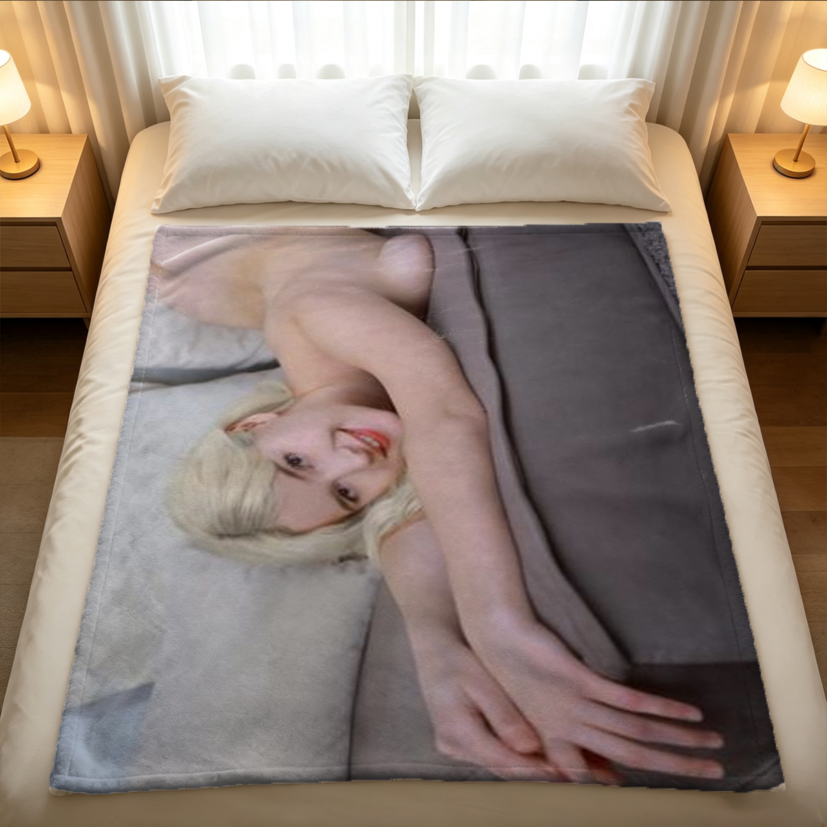 Yoga Pose in White Lingerie on Bedroom Floor - Blanket