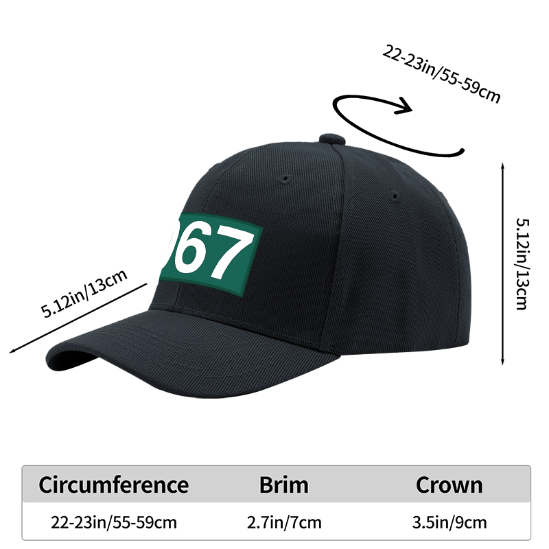 1pc New Baseball Cap with 067 Number Print and Bold Design Unisex Adjustable Hat for Outdoor Activities Sports Fans and Casual Wear Adults and Teens