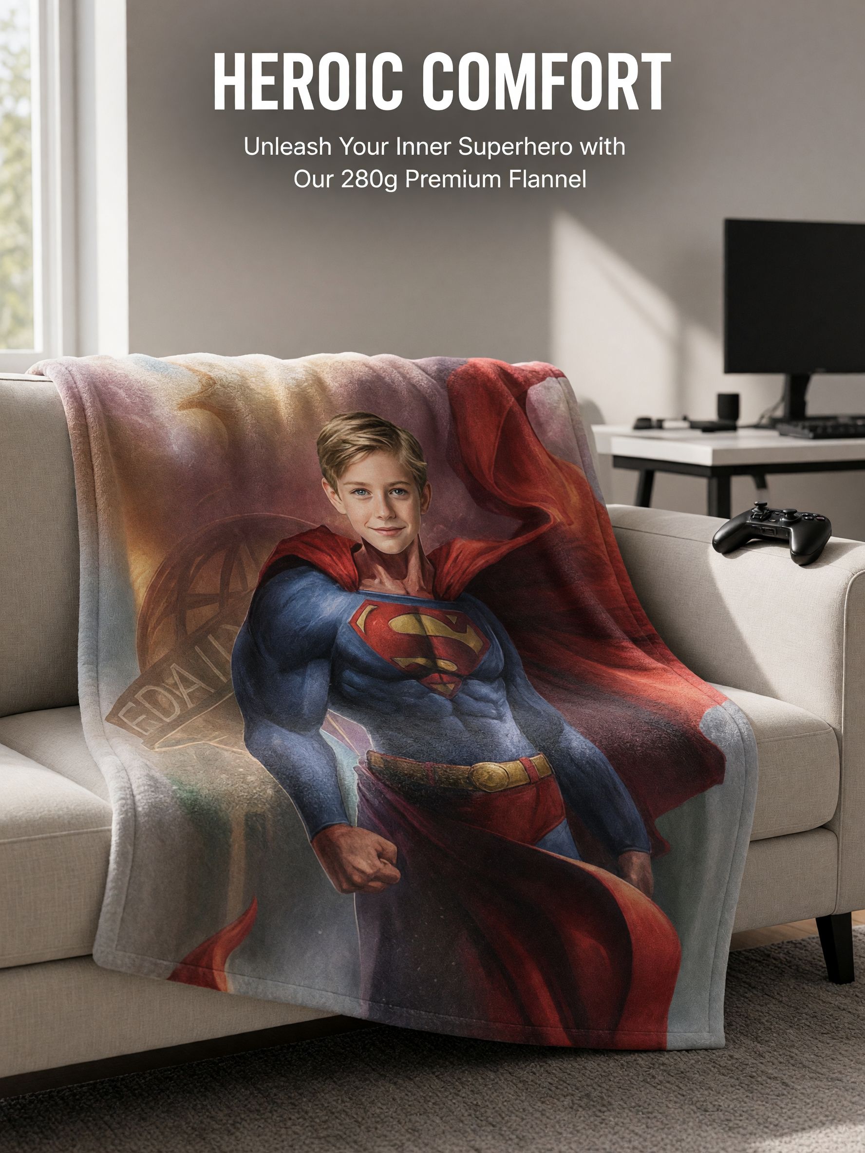 Personalized Superhero Photo Blanket Custom Face Flannel Throw Ultra Soft Cozy Fleece Gift for Bed Couch