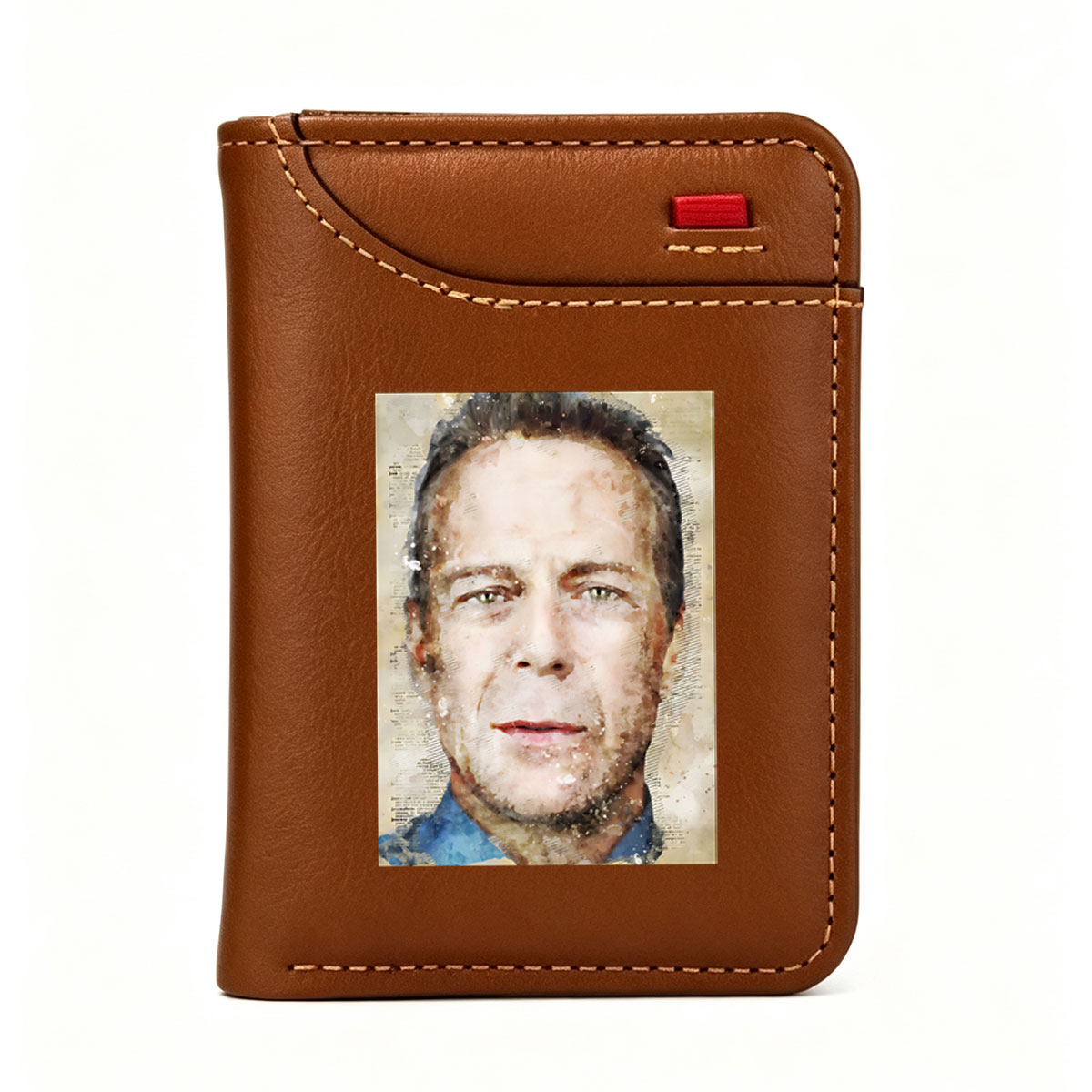 Portrait of a man with artistic watercolor effect and text background - Vertical Style Wallet