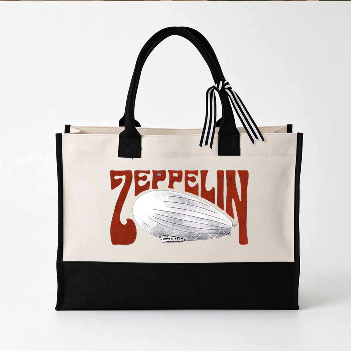 Led Zeppelin Band Logo with Airship Design - Canvas patchwork gift tote bag